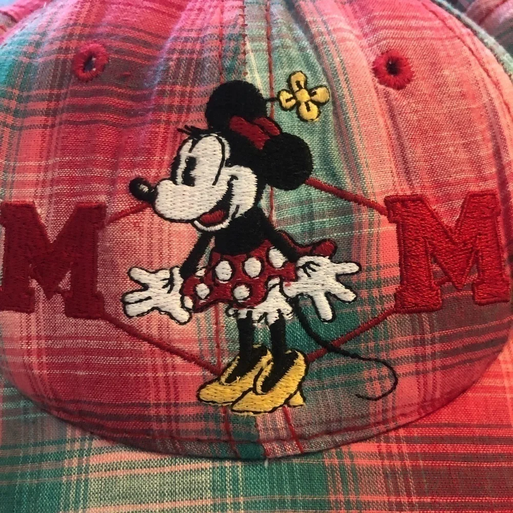 The Disney Store Girls Minnie Plaid Embroidered Snap Back Hat Red Green